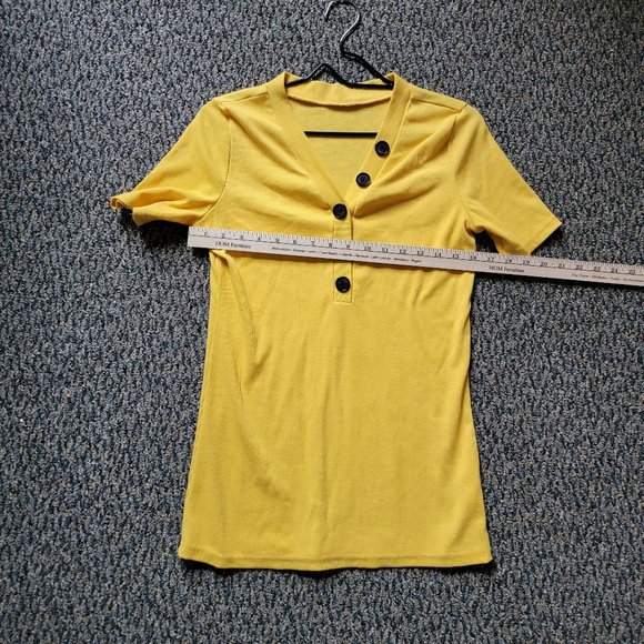Bright Yellow Asymmetric Button Stretch Tee Size Medium Unbranded - Picture 9 of 9